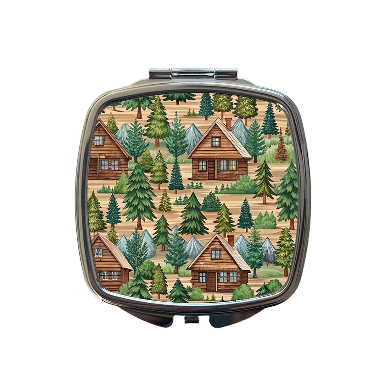 Log Cabin Pattern Small Travel Purse Handbag Pocket Makeup Compact Mirror
