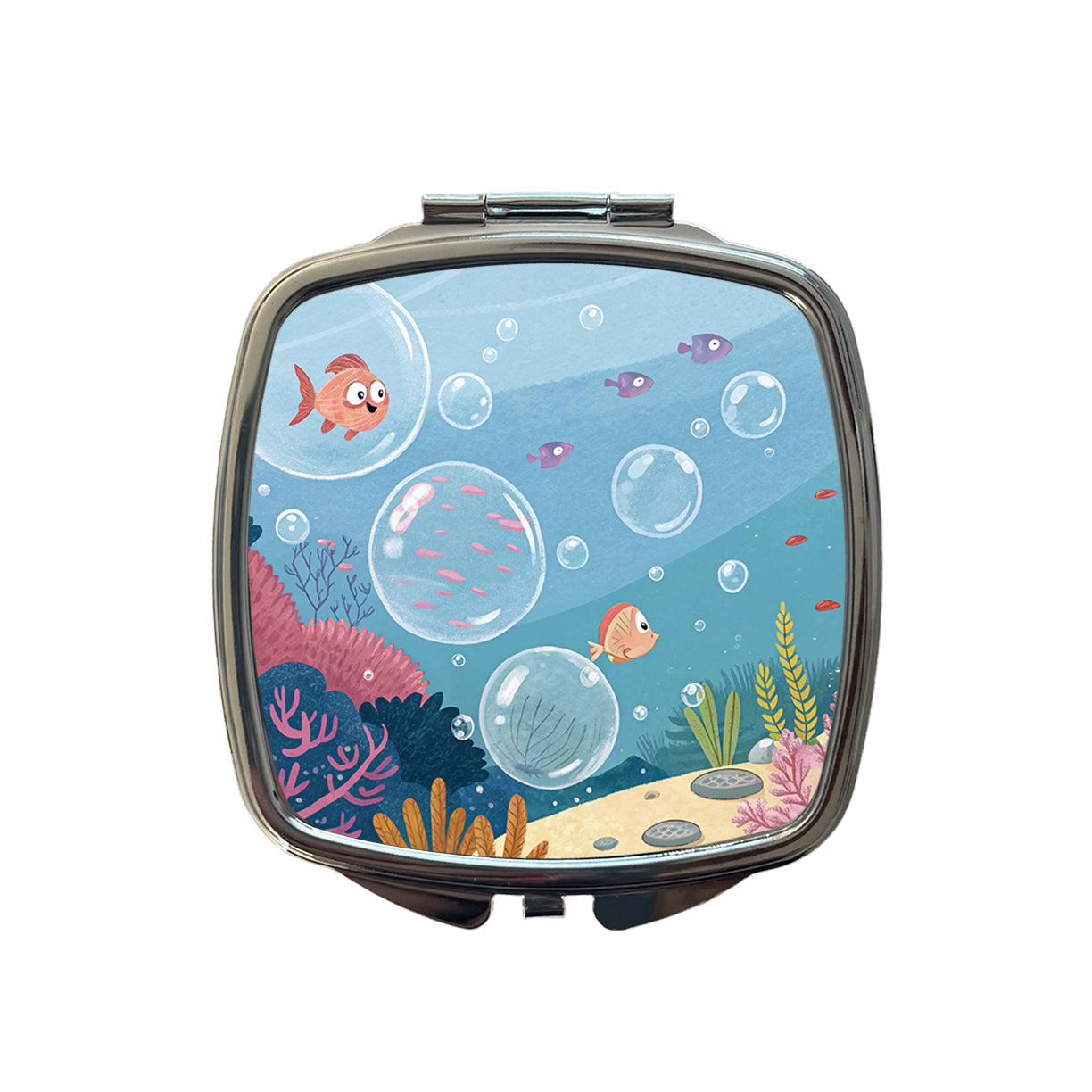 Bubbles Under Water Fish Small Travel Purse Handbag Pocket Makeup Compact Mirror