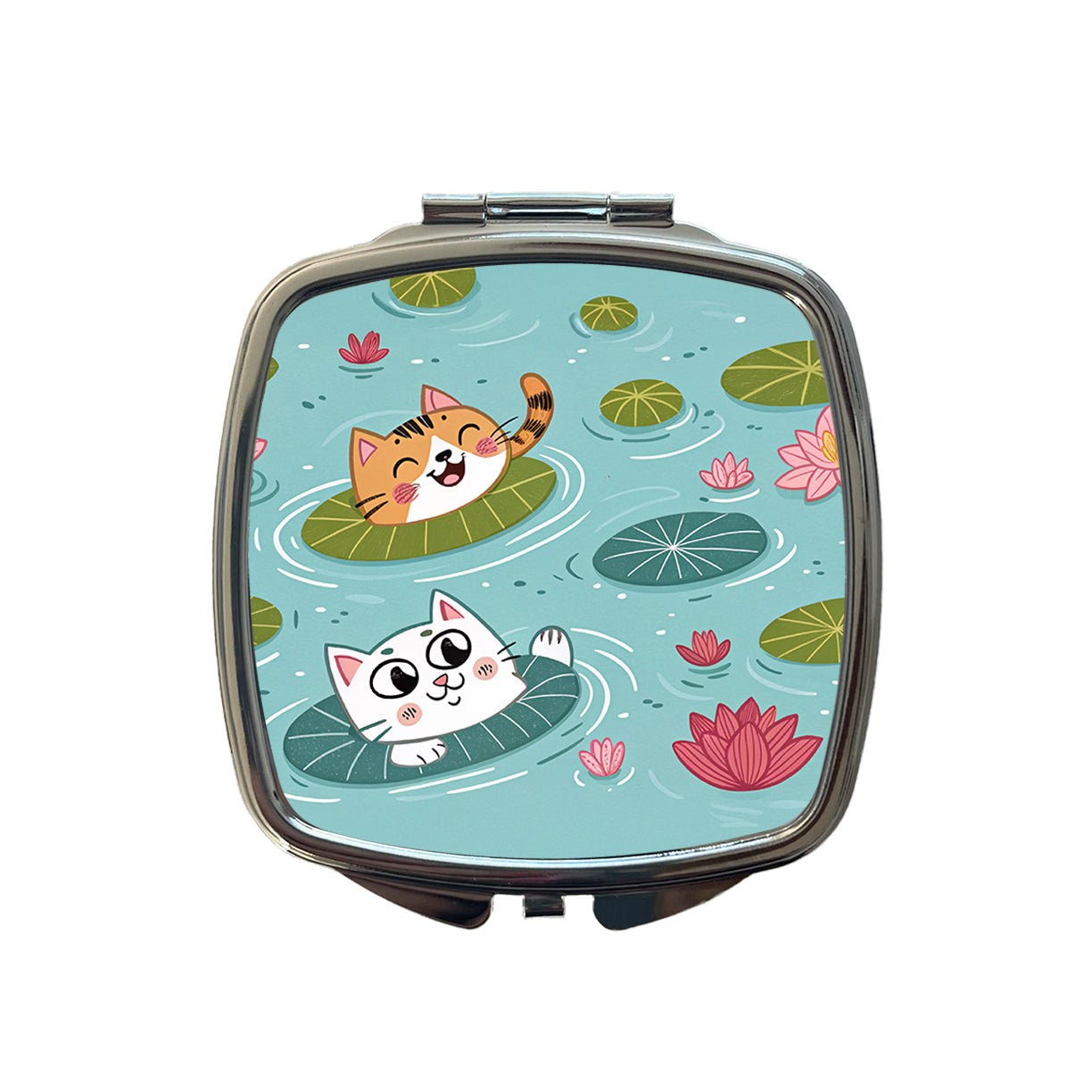 Cats Swimming In Pond Small Travel Purse Handbag Pocket Makeup Compact Mirror