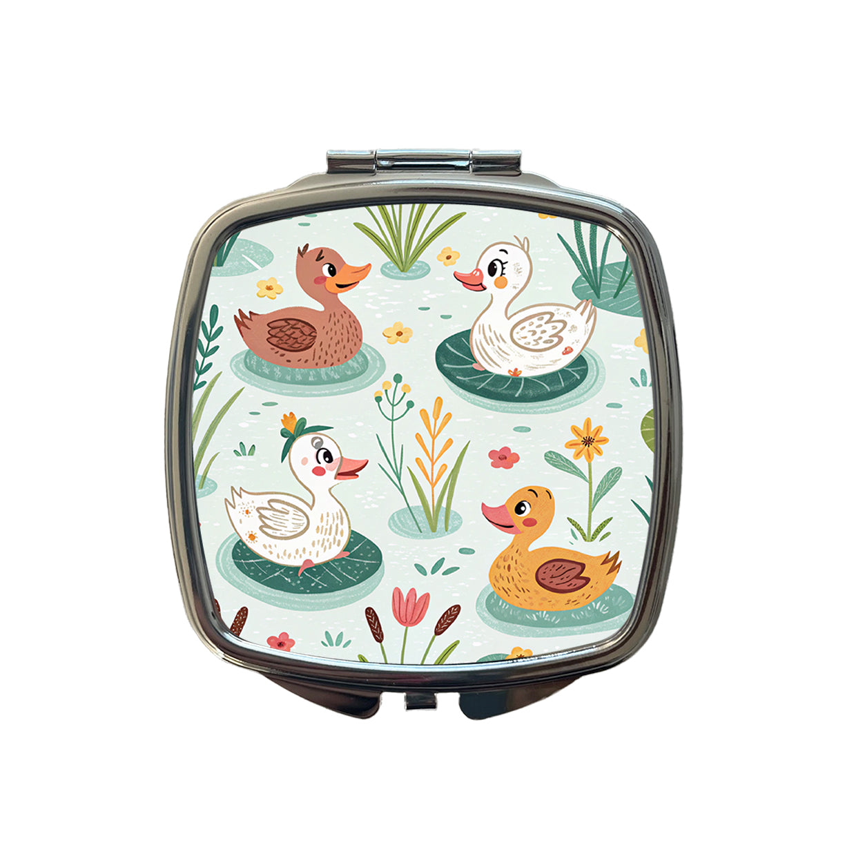 Cute Ducks In Pond Small Travel Purse Handbag Pocket Makeup Compact Mirror