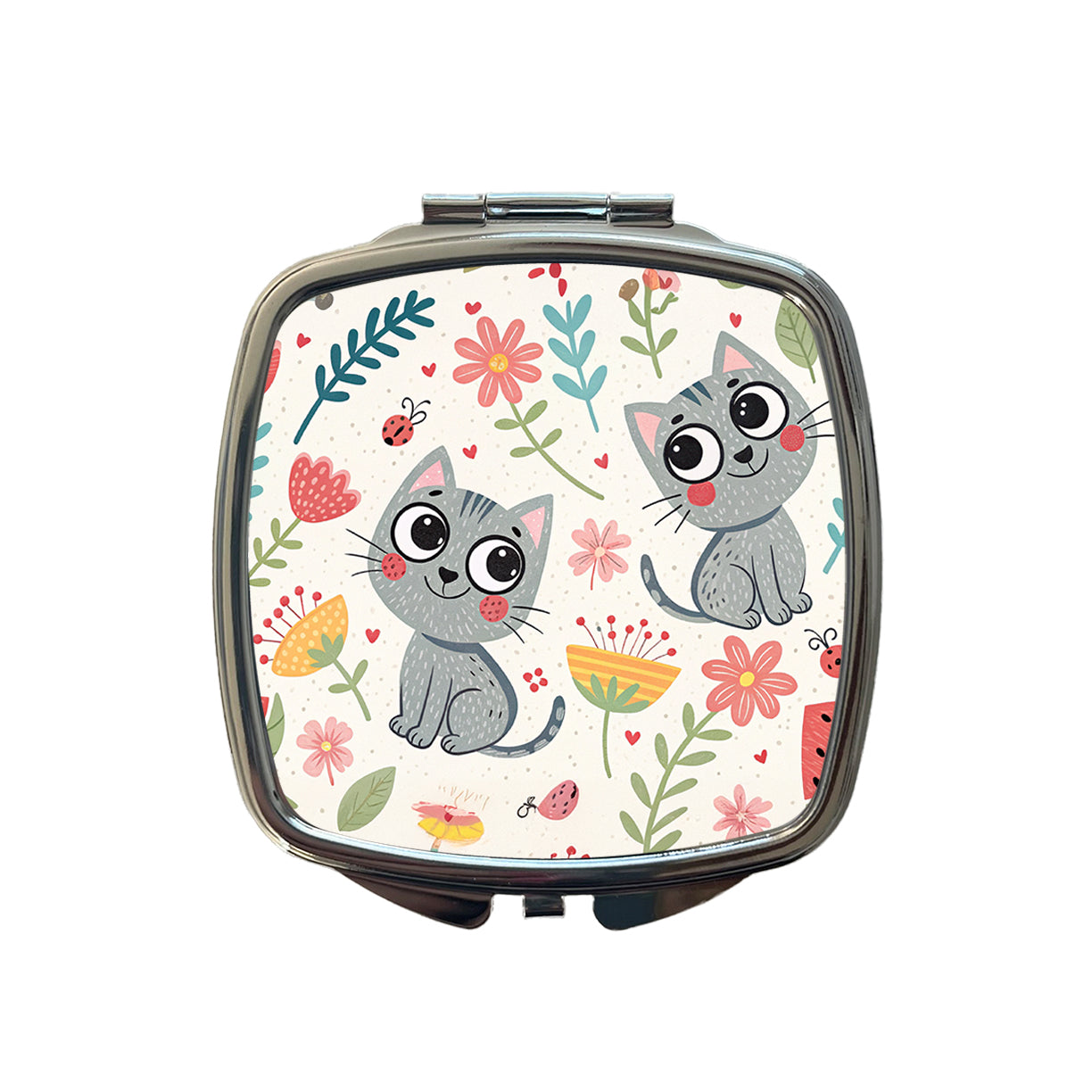 Cute Gray Cats Small Travel Purse Handbag Pocket Makeup Compact Mirror