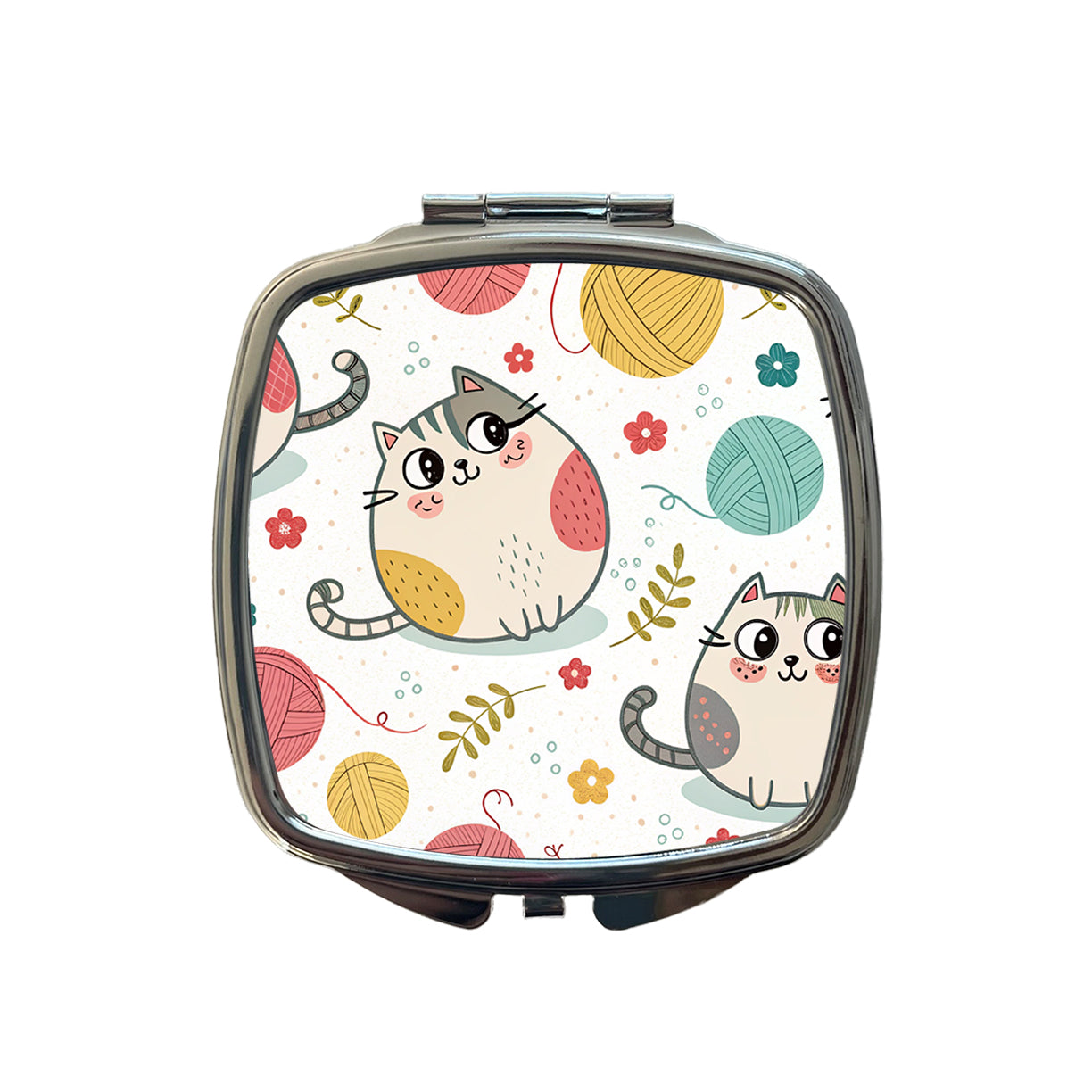 Fat Cats And Yarn Knitting Crochet Small Travel Purse Handbag Pocket Makeup Compact Mirror