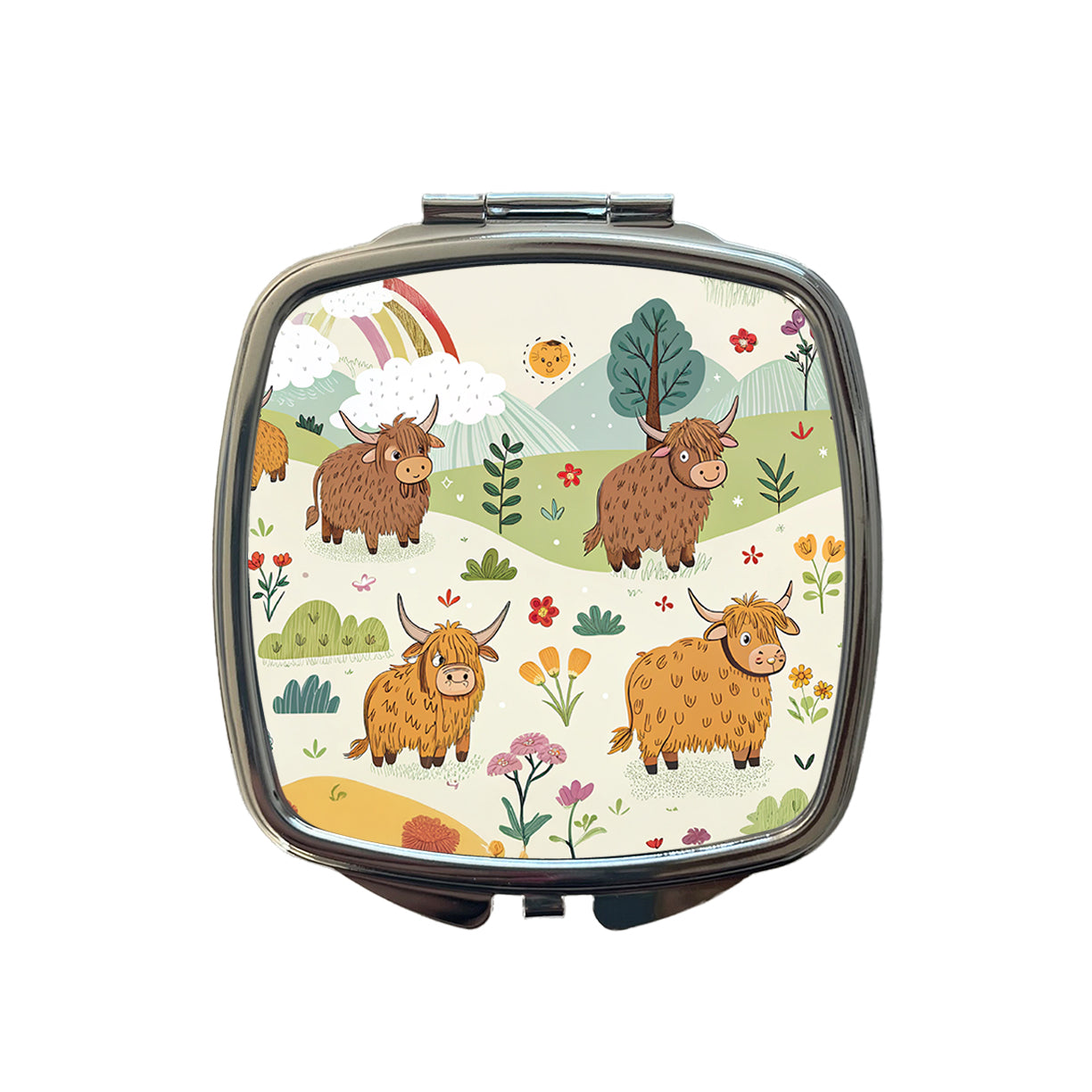 Highland Cows Scattered Small Travel Purse Handbag Pocket Makeup Compact Mirror