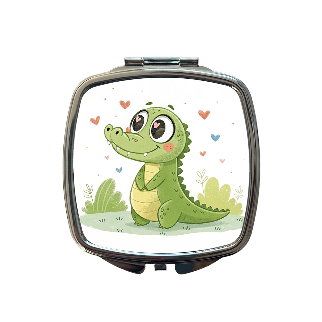 Kawaii Alligator Crocodile Love Hearts Small Travel Purse Handbag Pocket Makeup Compact Mirror