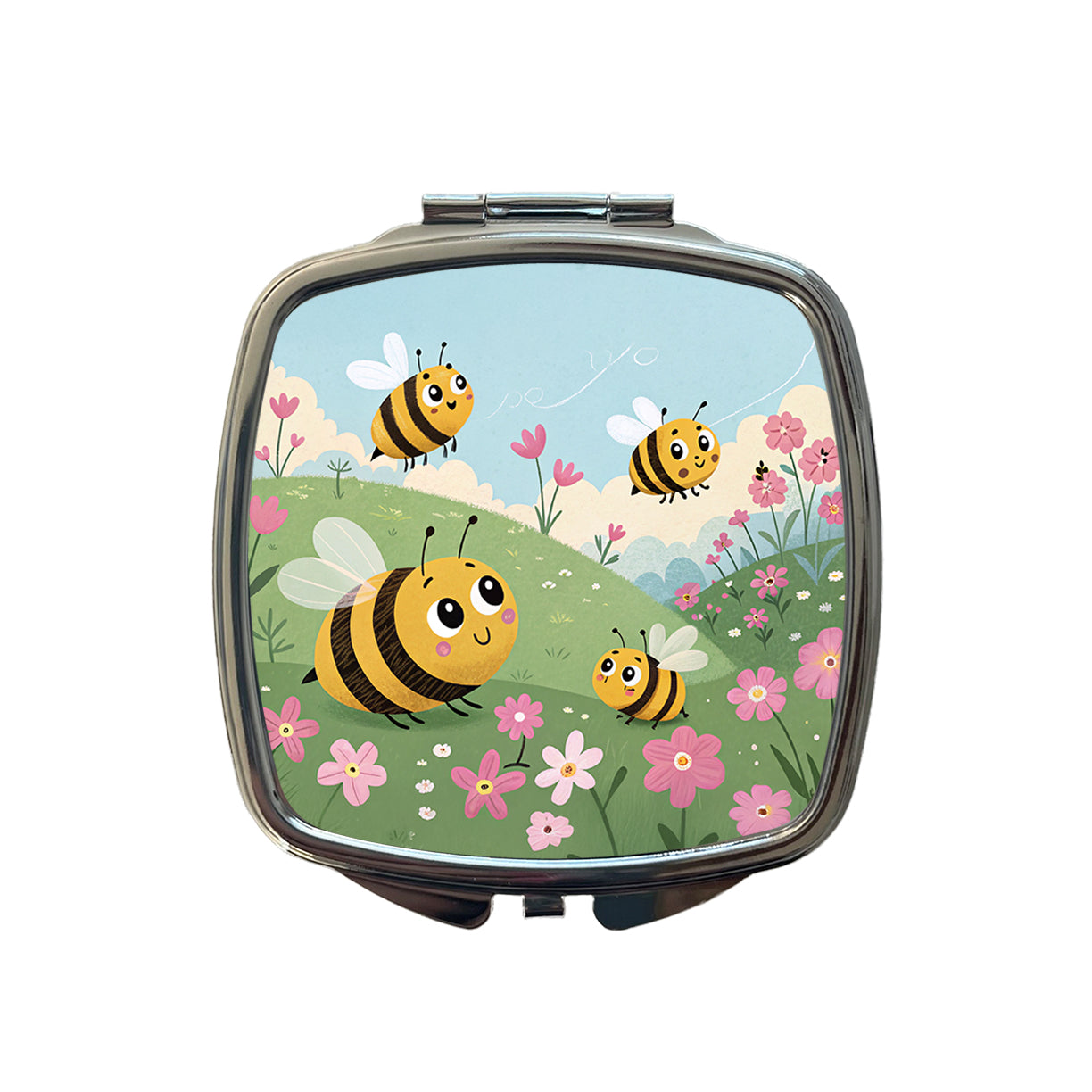 Kawaii Bumble Bees Small Travel Purse Handbag Pocket Makeup Compact Mirror