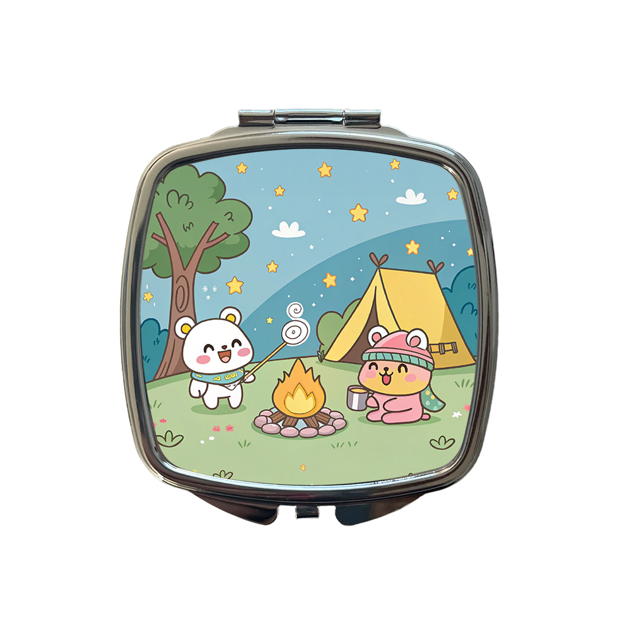 Kawaii Camping Campfire Tent Small Travel Purse Handbag Pocket Makeup Compact Mirror