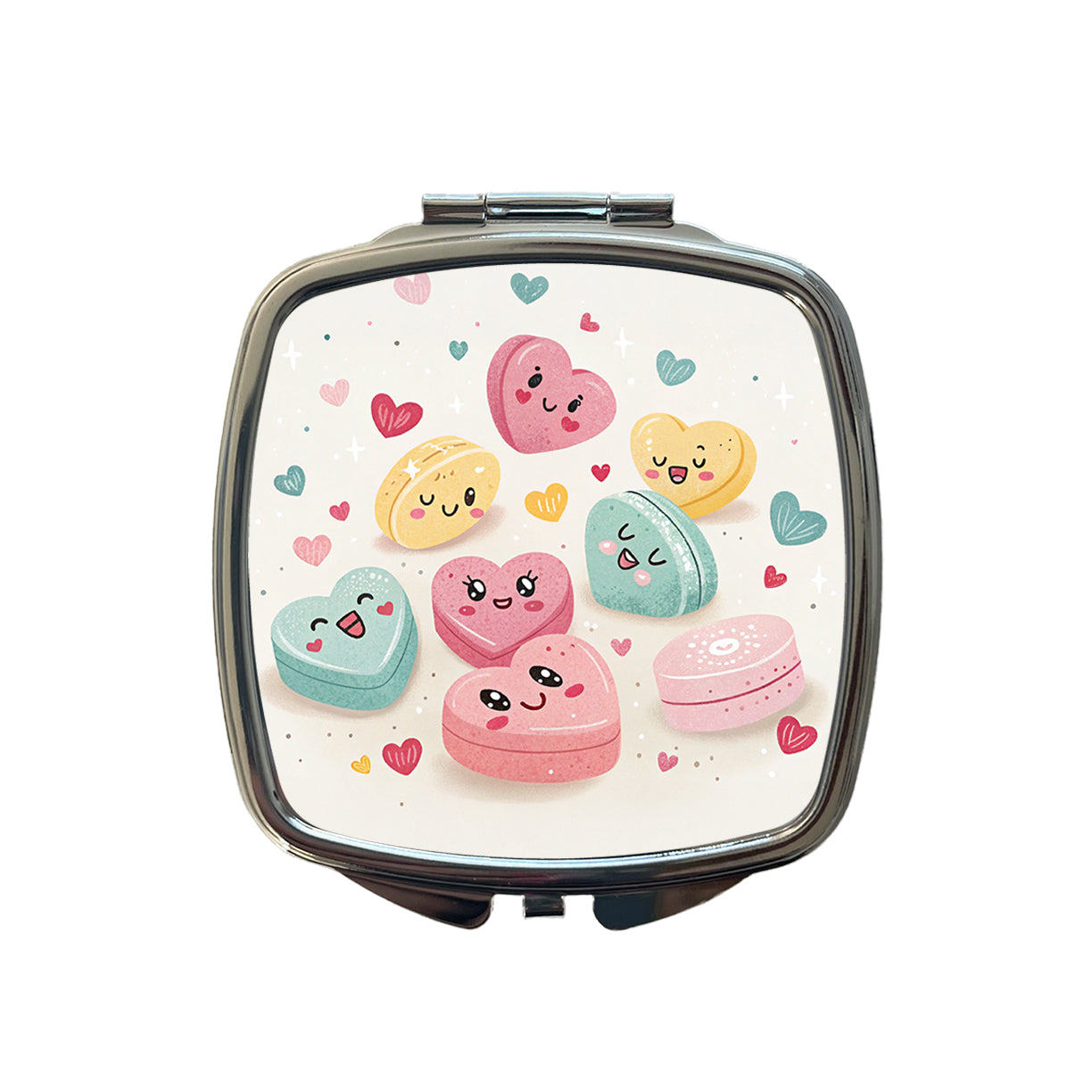 Kawaii Candies And Hearts Valentine's Day Small Travel Purse Handbag Pocket Makeup Compact Mirror
