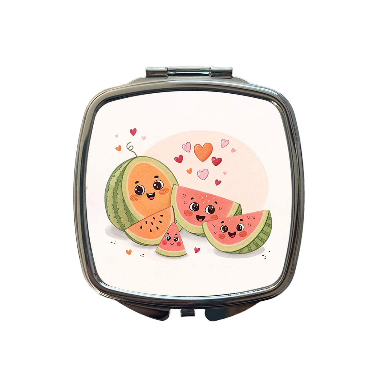 Kawaii Cantaloupes Watermelon Hearts Small Travel Purse Handbag Pocket Makeup Compact Mirror