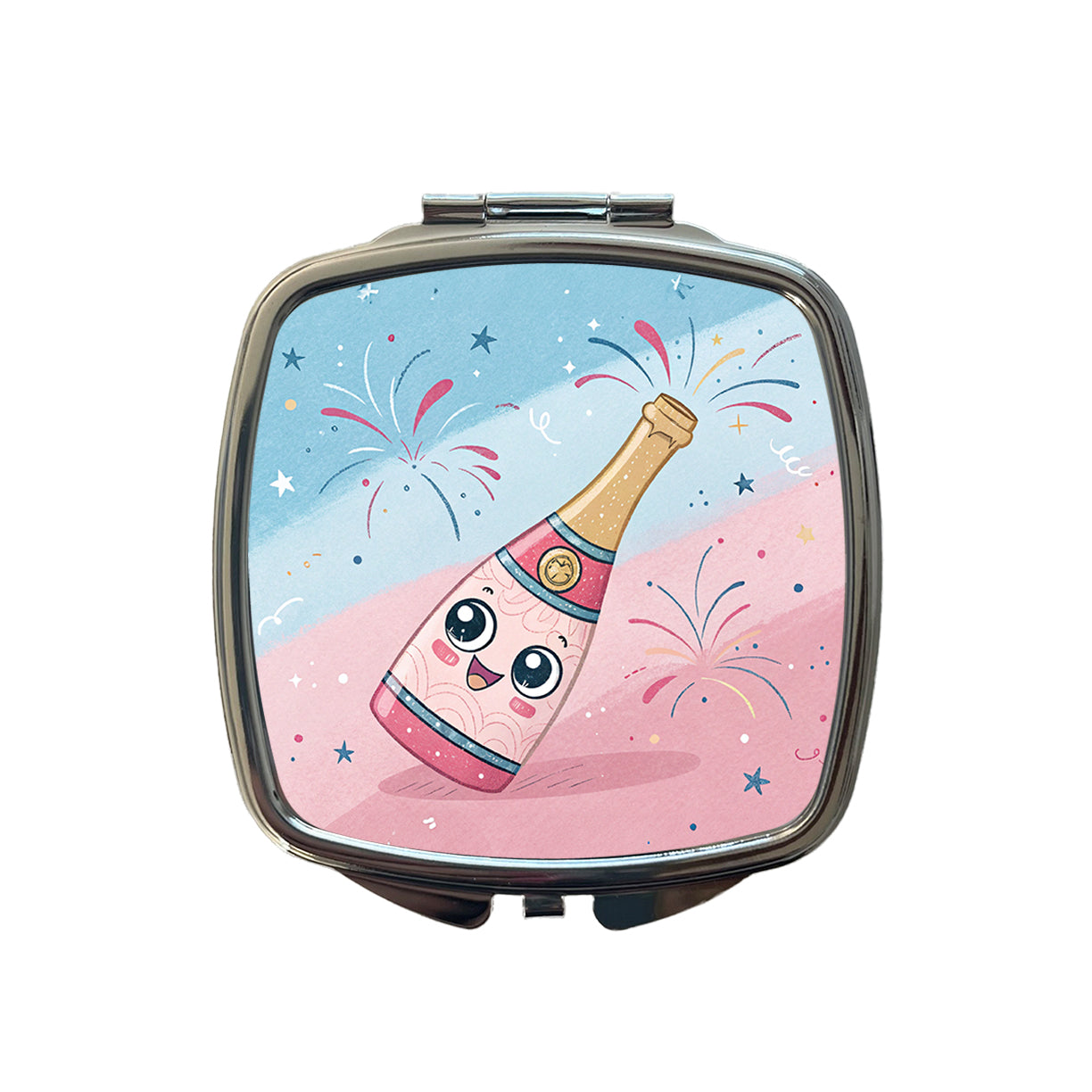 Kawaii Champagne Celebrate Small Travel Purse Handbag Pocket Makeup Compact Mirror
