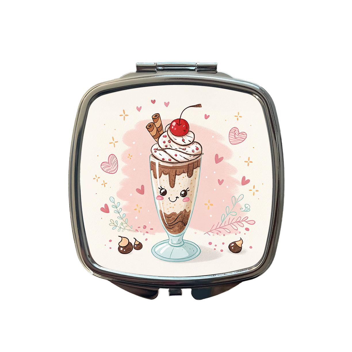 Kawaii Chocolate Milk Shake Small Travel Purse Handbag Pocket Makeup Compact Mirror