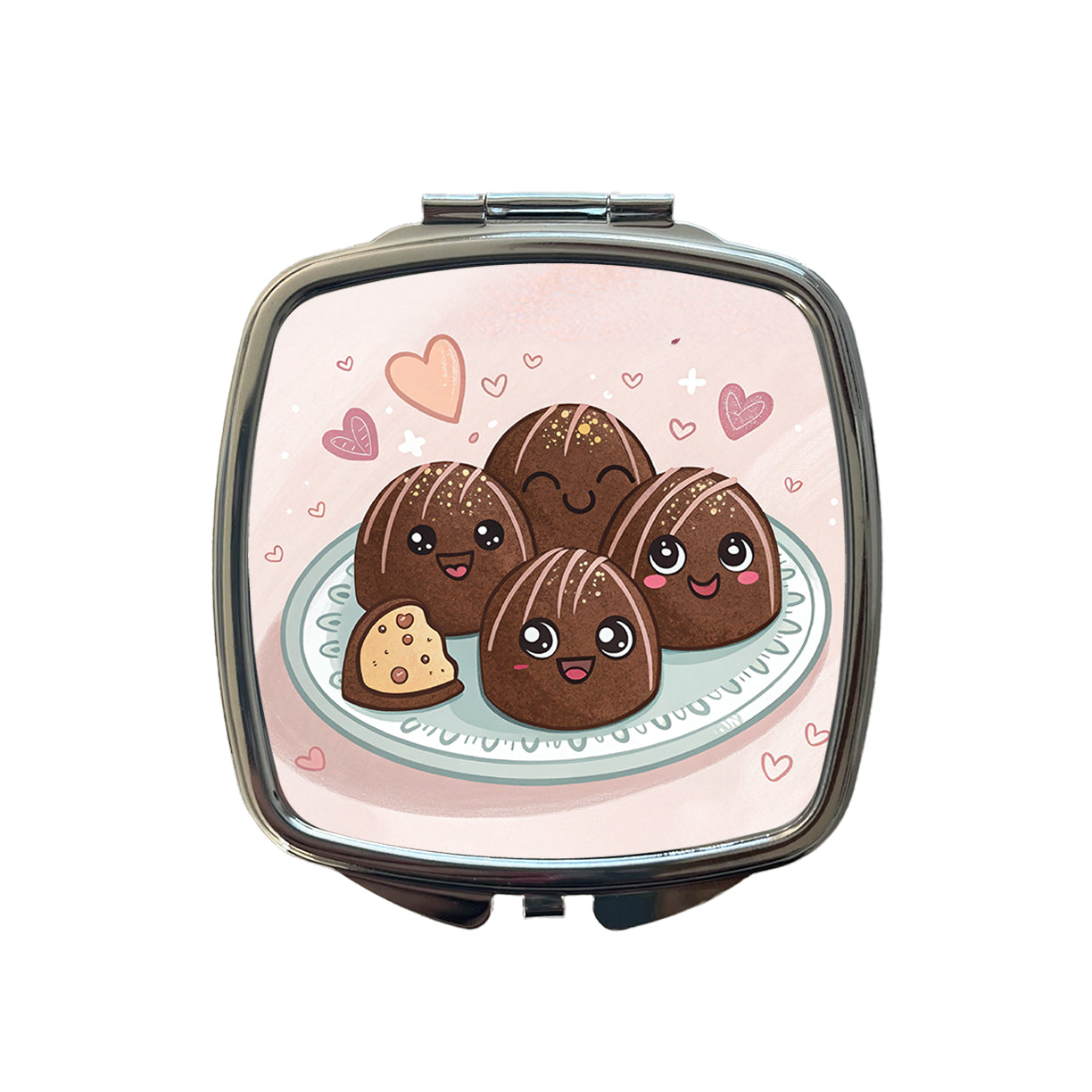 Kawaii Chocolate Truffles Small Travel Purse Handbag Pocket Makeup Compact Mirror