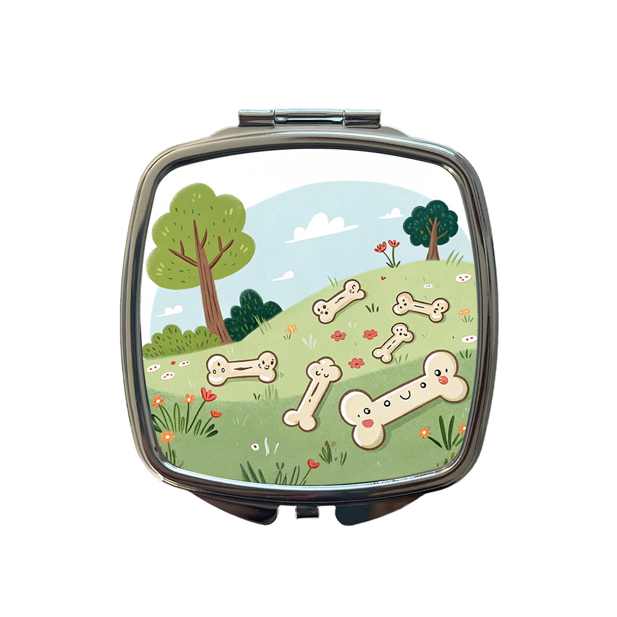 Kawaii Dog Bones Small Travel Purse Handbag Pocket Makeup Compact Mirror