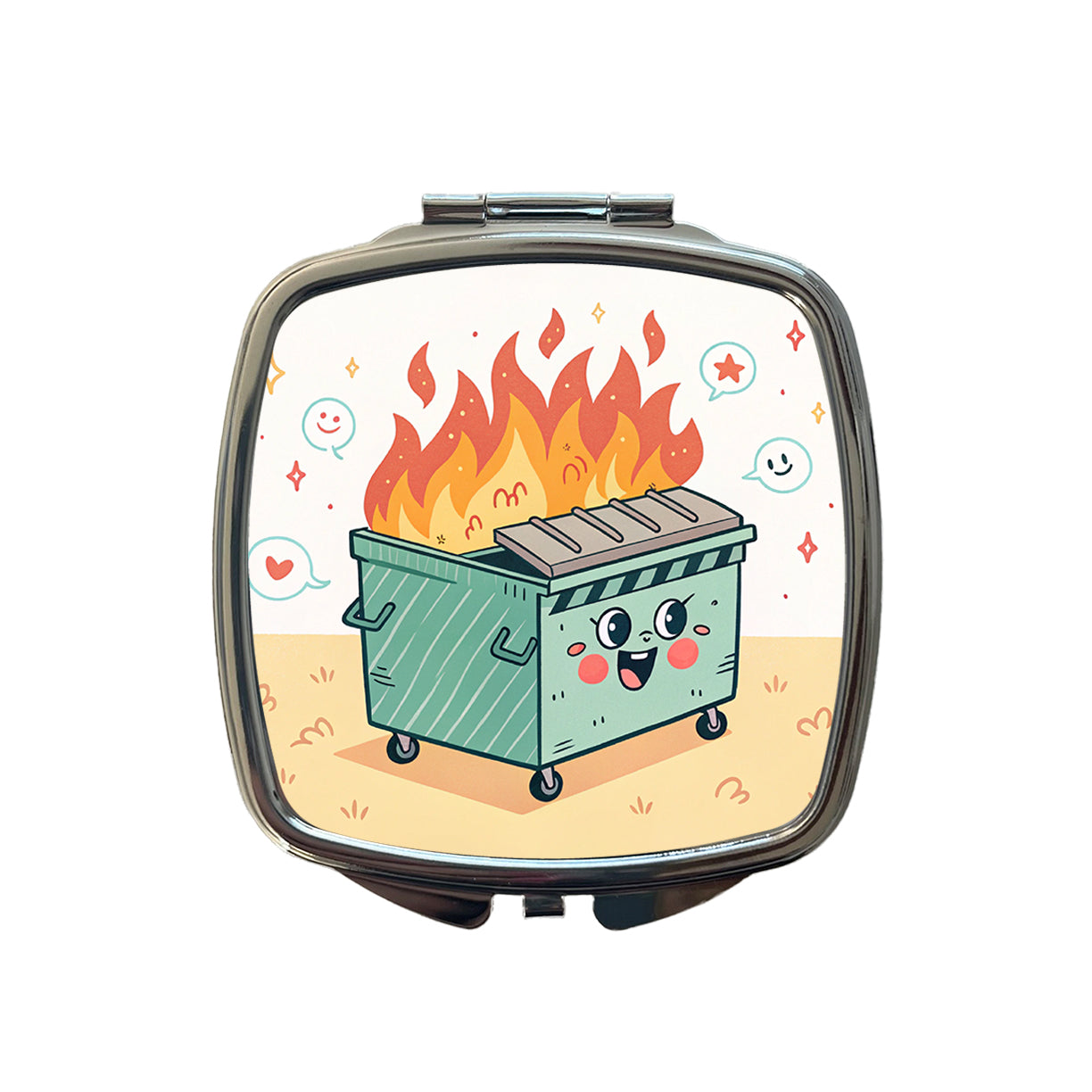 Kawaii Dumpster Fire Small Travel Purse Handbag Pocket Makeup Compact Mirror