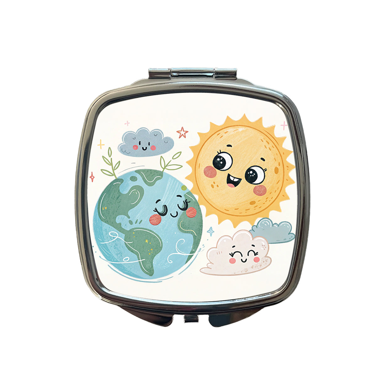 Kawaii Earth And Sun Small Travel Purse Handbag Pocket Makeup Compact Mirror