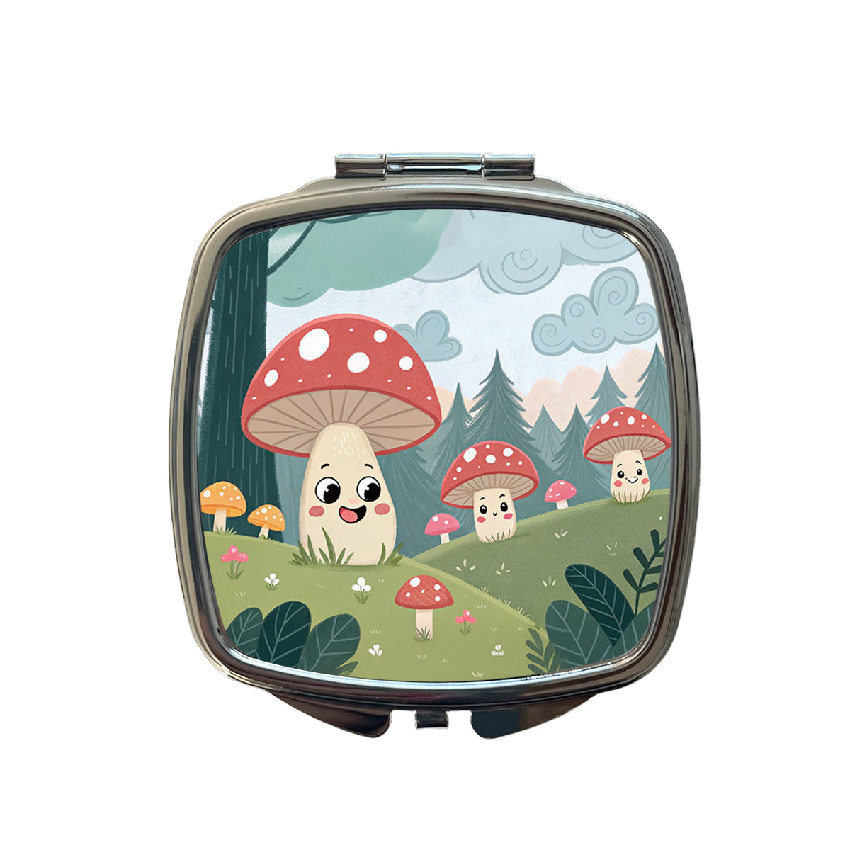 Kawaii Forest Mushrooms Small Travel Purse Handbag Pocket Makeup Compact Mirror