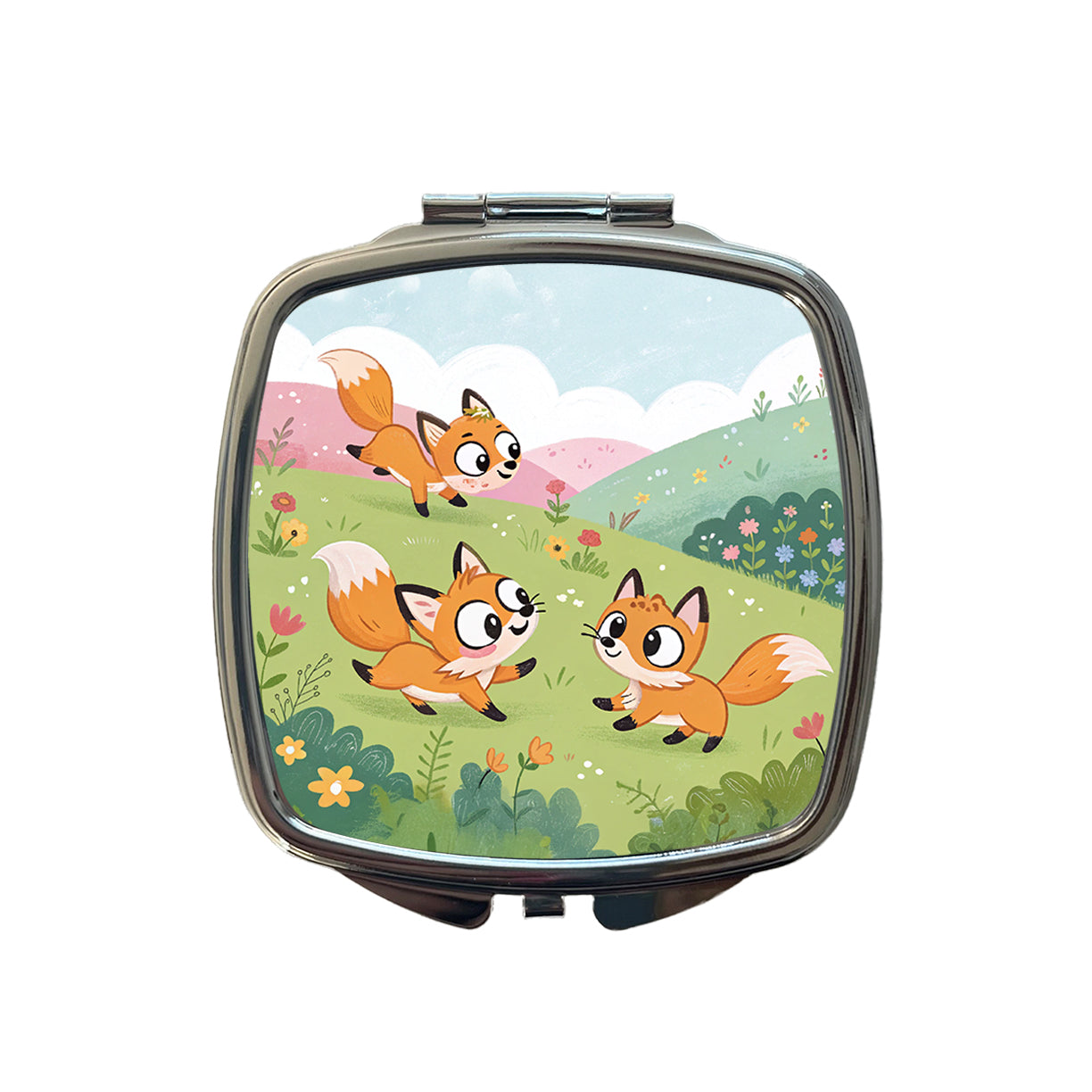 Kawaii Foxes Small Travel Purse Handbag Pocket Makeup Compact Mirror
