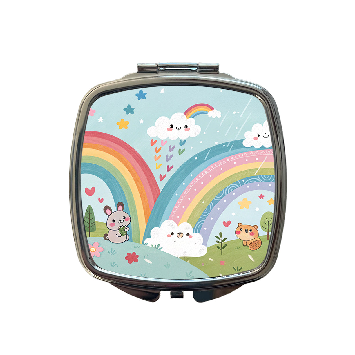 Kawaii Fun Rainbows Small Travel Purse Handbag Pocket Makeup Compact Mirror