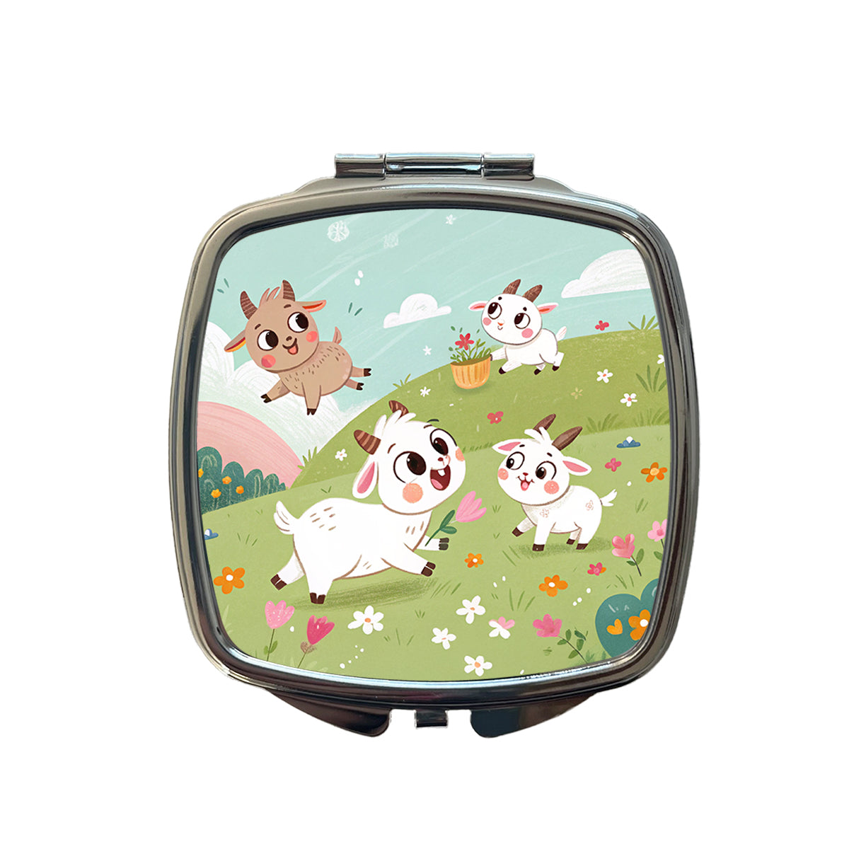 Kawaii Goats Small Travel Purse Handbag Pocket Makeup Compact Mirror