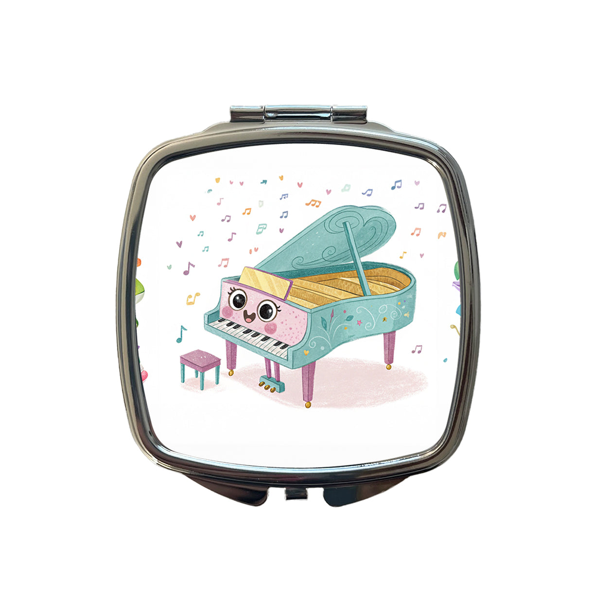 Kawaii Grand Piano Music Small Travel Purse Handbag Pocket Makeup Compact Mirror
