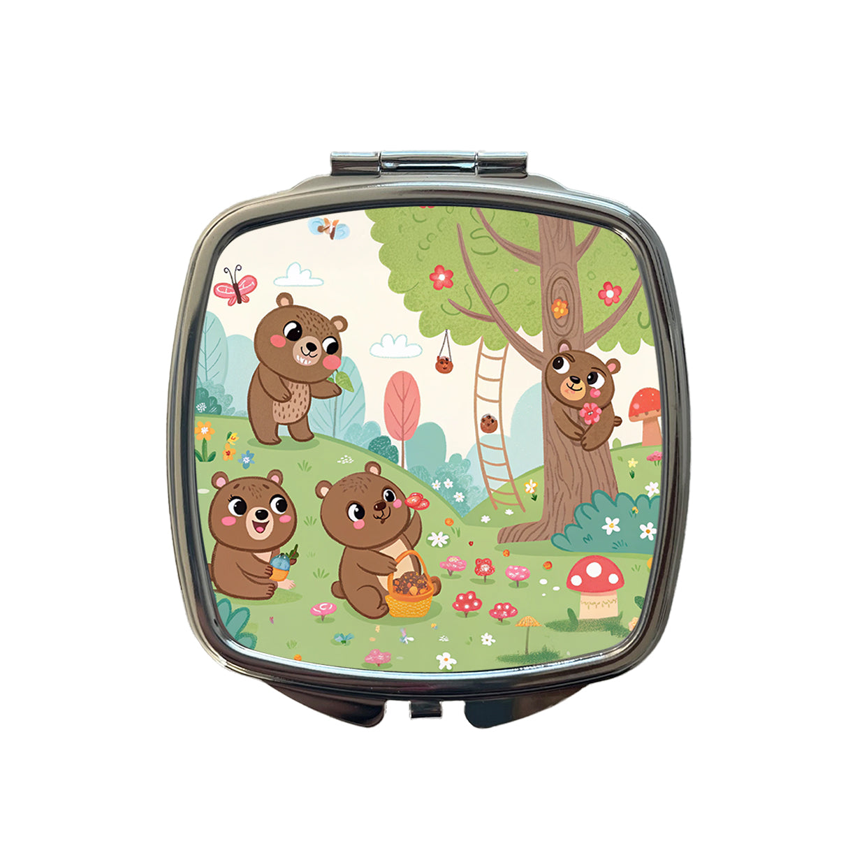 Kawaii Grizzly Bears Small Travel Purse Handbag Pocket Makeup Compact Mirror