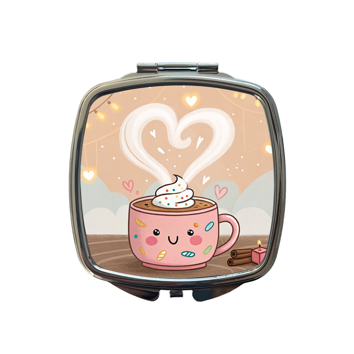 Kawaii Hot Cocoa Chocolate Small Travel Purse Handbag Pocket Makeup Compact Mirror