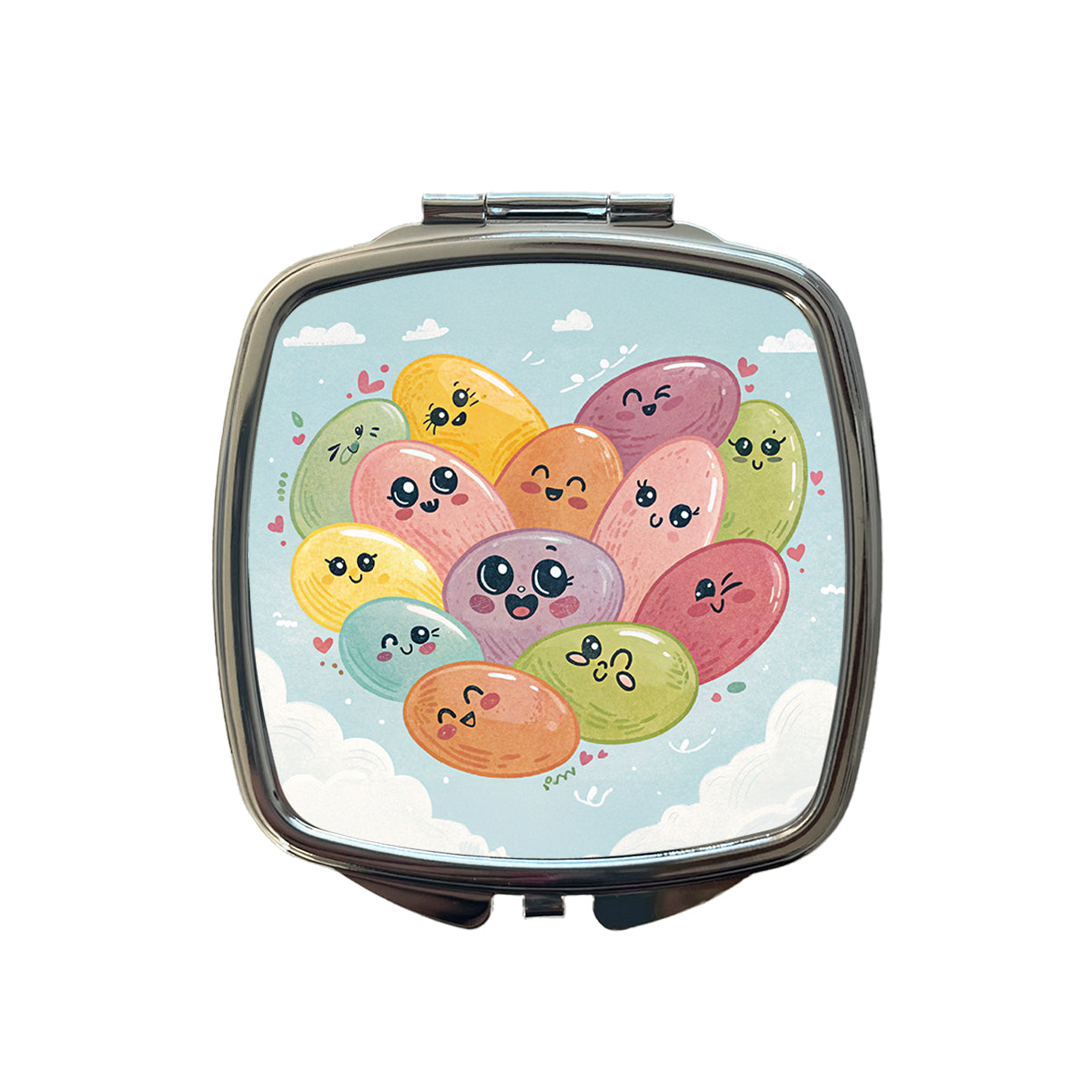Kawaii Jelly Beans Heart Small Travel Purse Handbag Pocket Makeup Compact Mirror