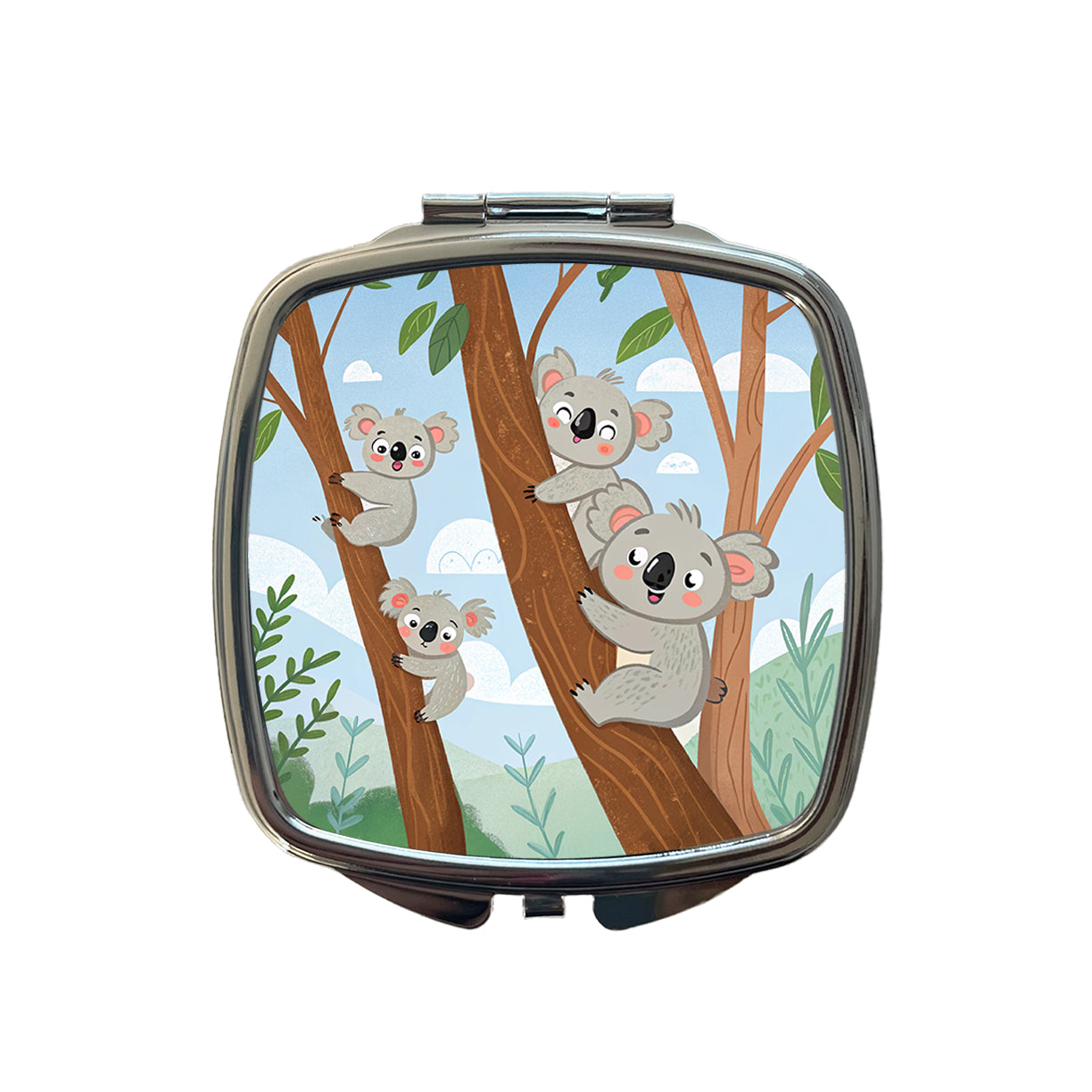 Kawaii Koala Bears Climbing Trees Small Travel Purse Handbag Pocket Makeup Compact Mirror