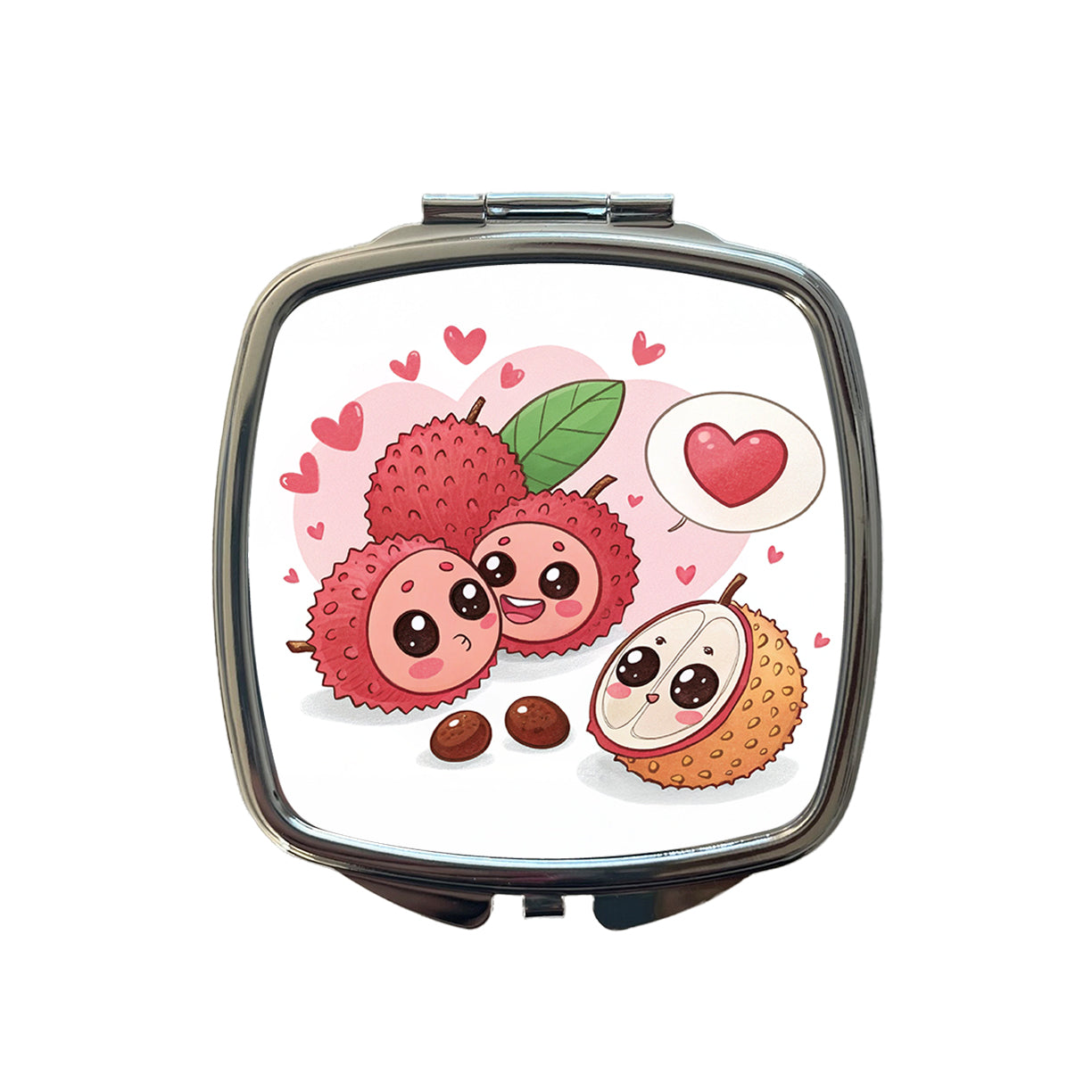 Kawaii Lychees And Hearts Small Travel Purse Handbag Pocket Makeup Compact Mirror