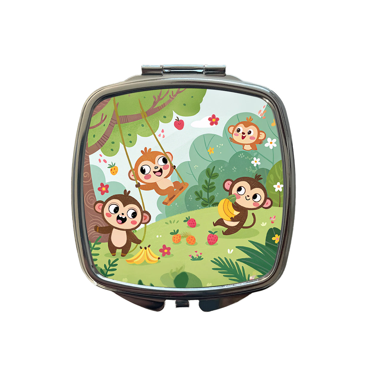 Kawaii Monkeys Small Travel Purse Handbag Pocket Makeup Compact Mirror