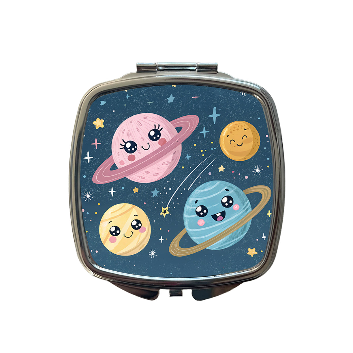 Kawaii Planets Space Astronomy Small Travel Purse Handbag Pocket Makeup Compact Mirror