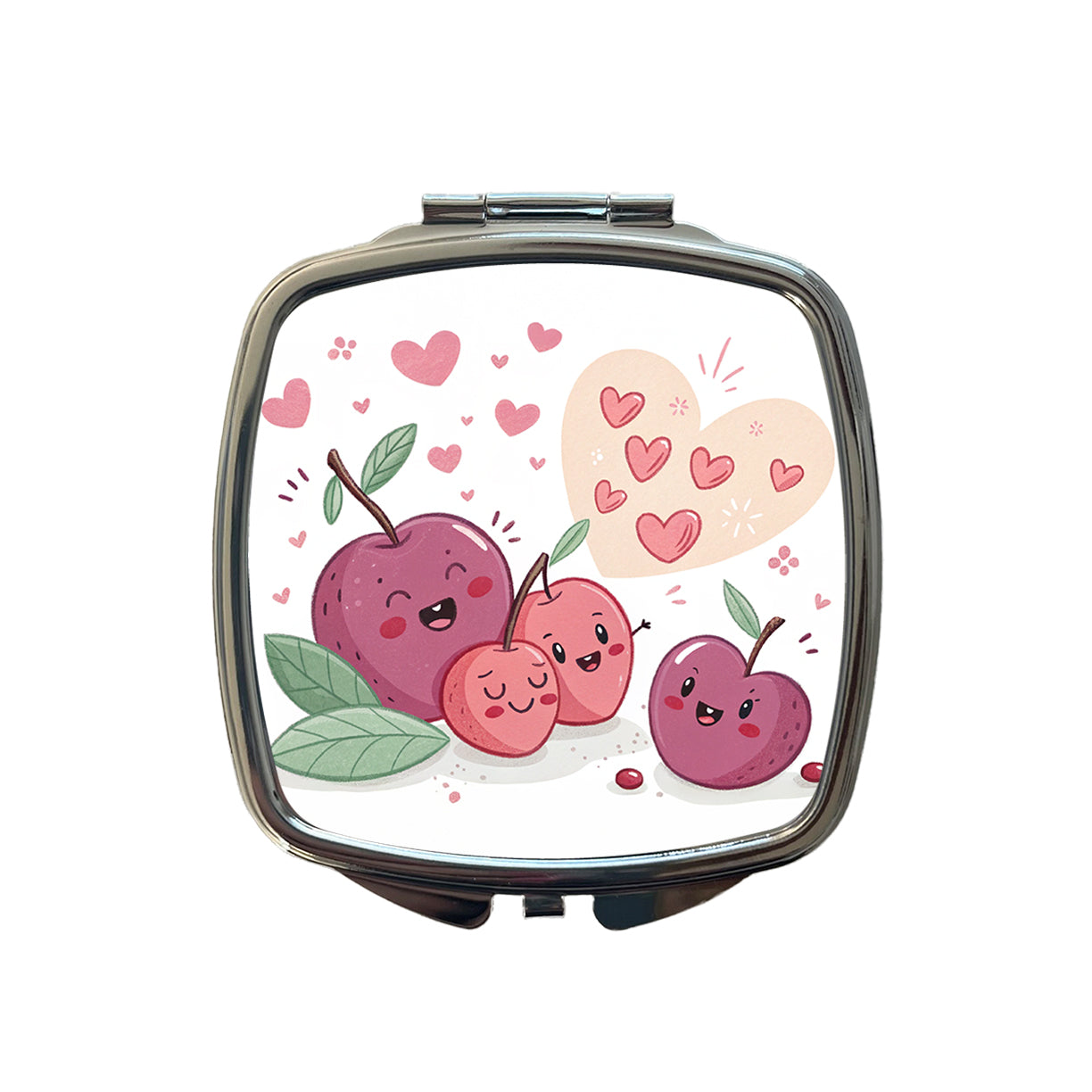 Kawaii Plums And Hearts Small Travel Purse Handbag Pocket Makeup Compact Mirror