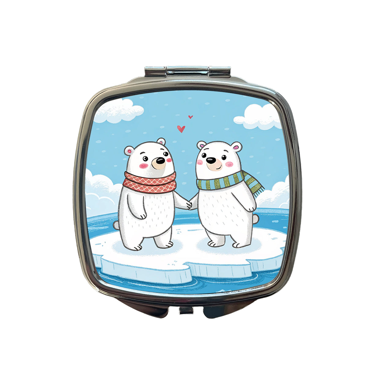 Kawaii Polar Bears In Love Valentine's Day Small Travel Purse Handbag Pocket Makeup Compact Mirror