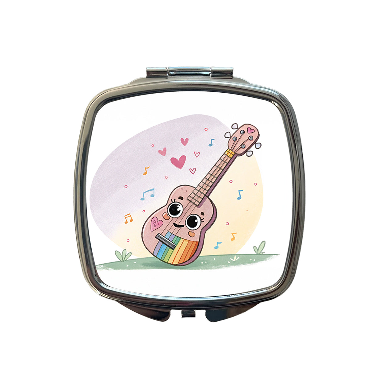 Kawaii Colorful Ukulele Music Small Travel Purse Handbag Pocket Makeup Compact Mirror