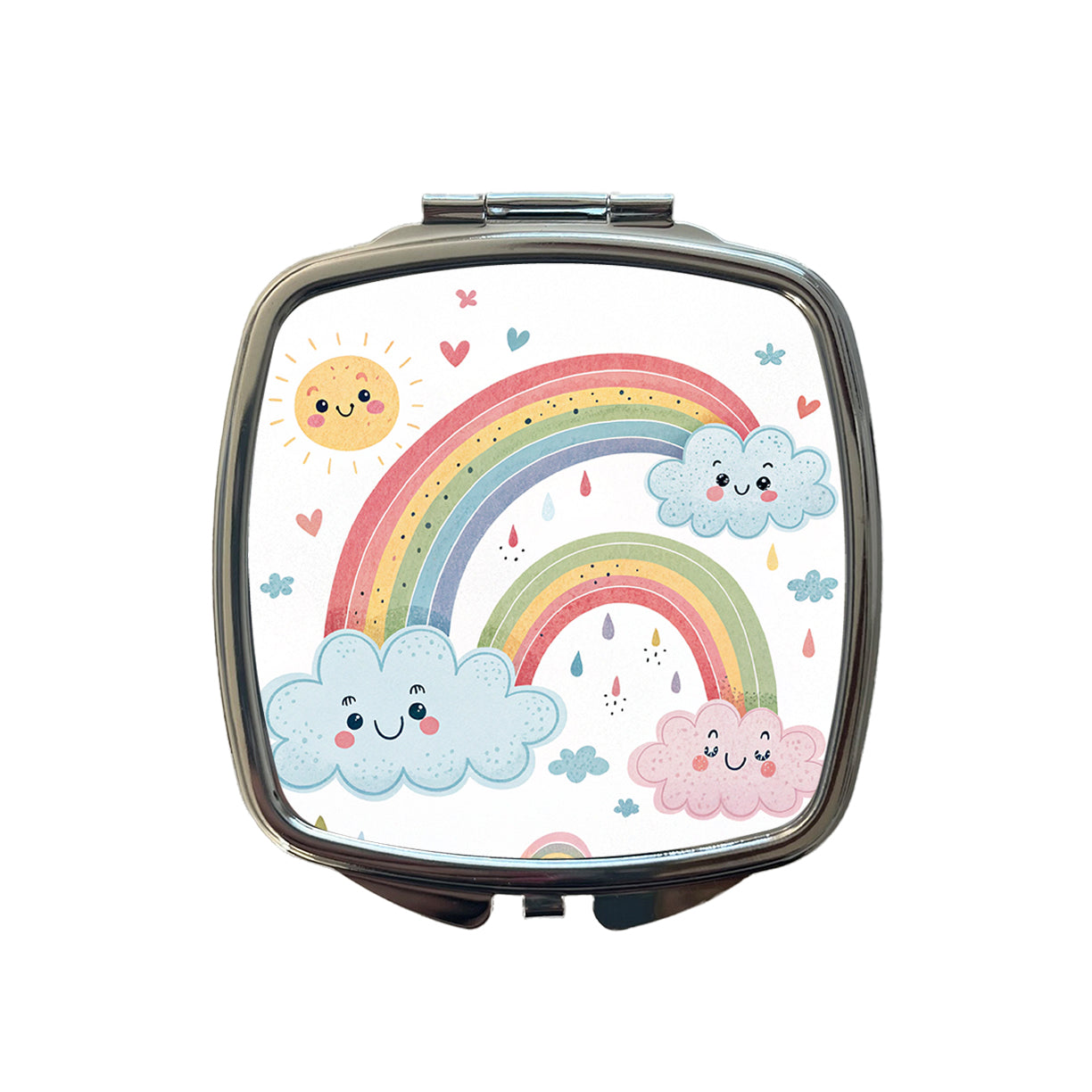 Kawaii Rainbows And Clouds Small Travel Purse Handbag Pocket Makeup Compact Mirror