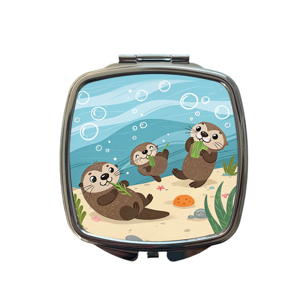 Kawaii Sea Otters Small Travel Purse Handbag Pocket Makeup Compact Mirror