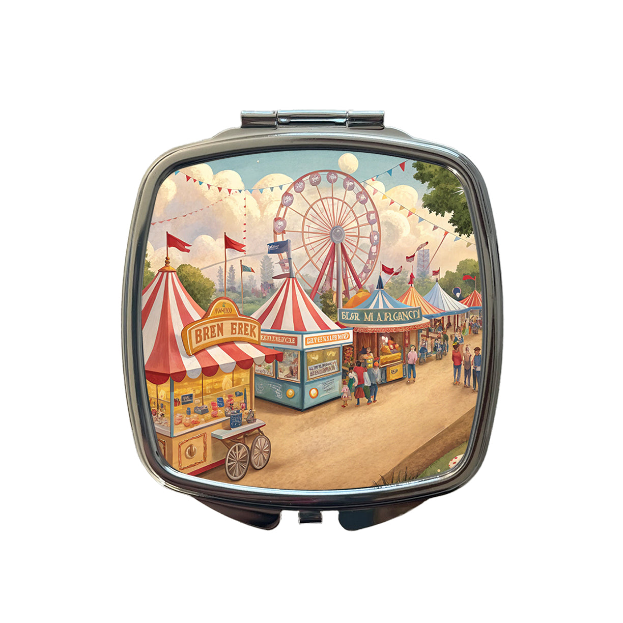 Americana State Fair Scene Small Travel Purse Handbag Pocket Makeup Compact Mirror