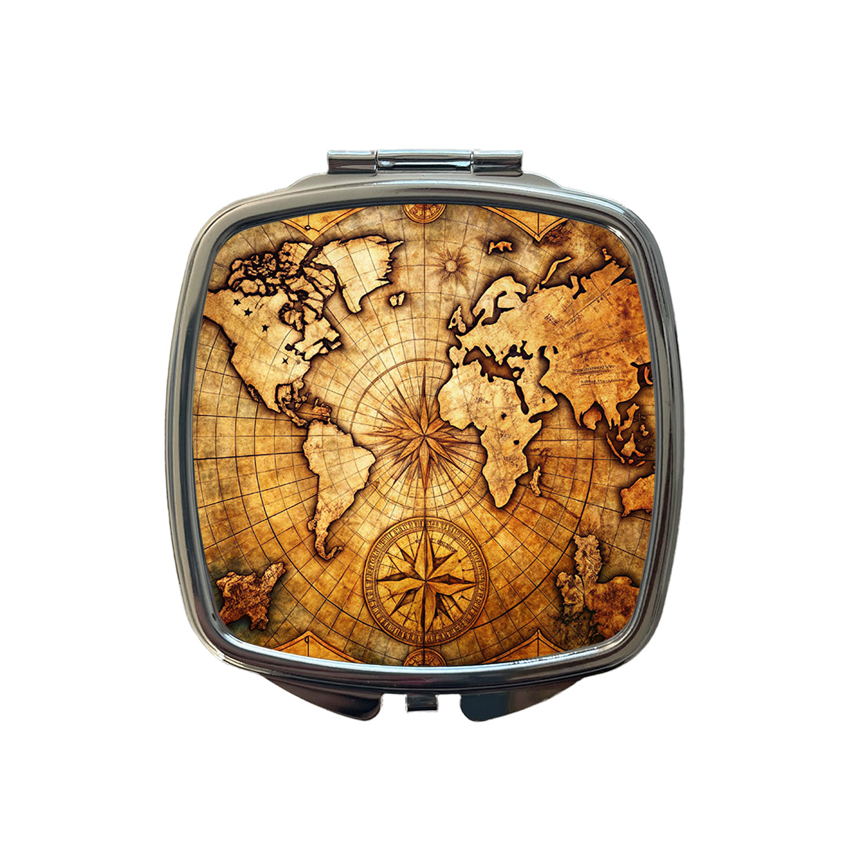 Ancient World Map with Compass Rose Small Travel Purse Handbag Pocket Makeup Compact Mirror