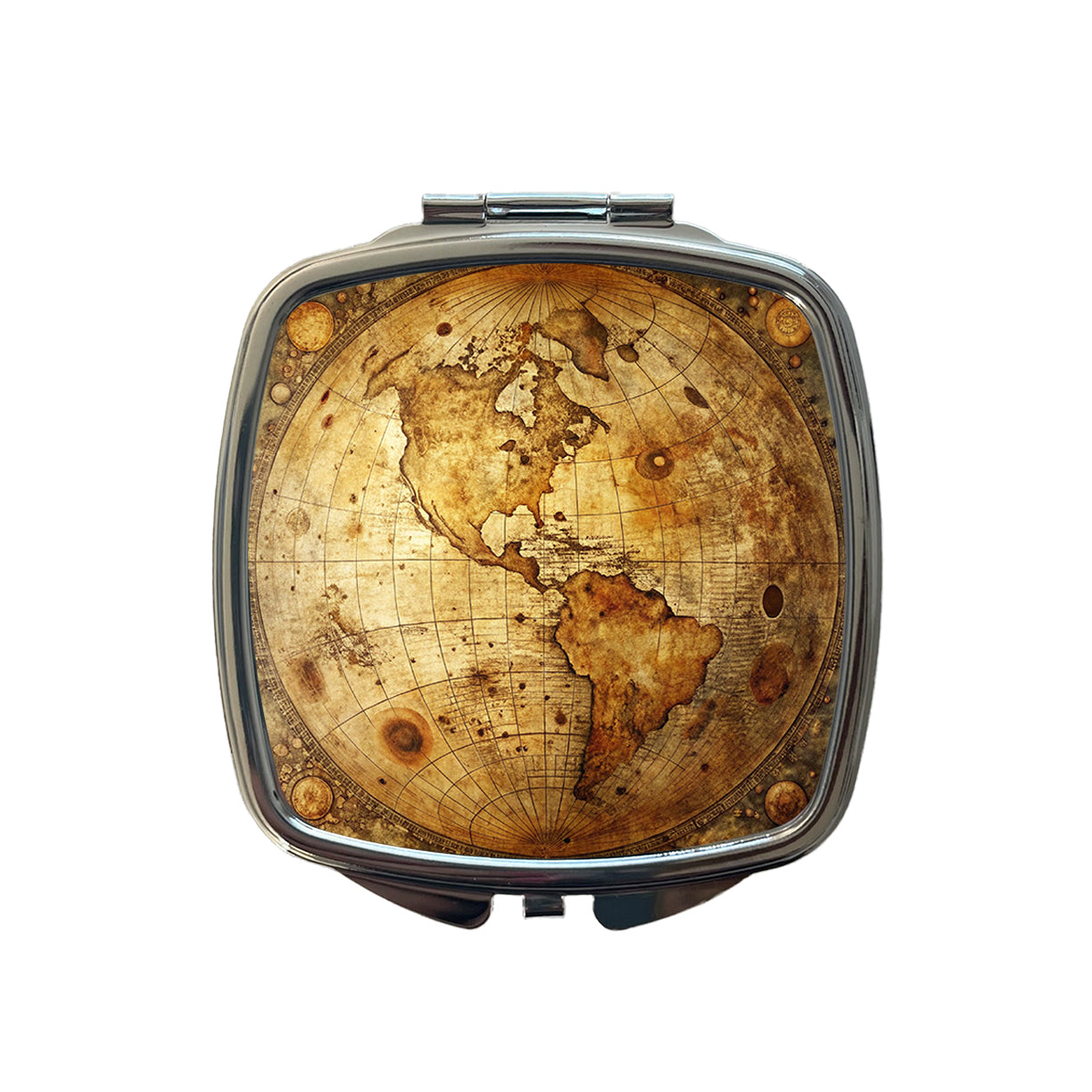 Ancient Worn Map the Earth Globe and Planets Small Travel Purse Handbag Pocket Makeup Compact Mirror