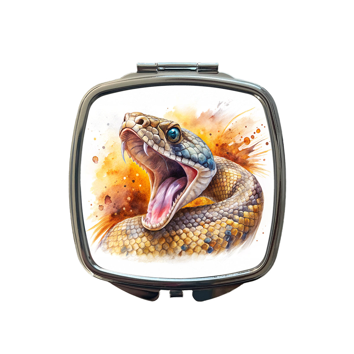 Angry Rattlesnake Snake Reptile Watercolor Small Travel Purse Handbag Pocket Makeup Compact Mirror