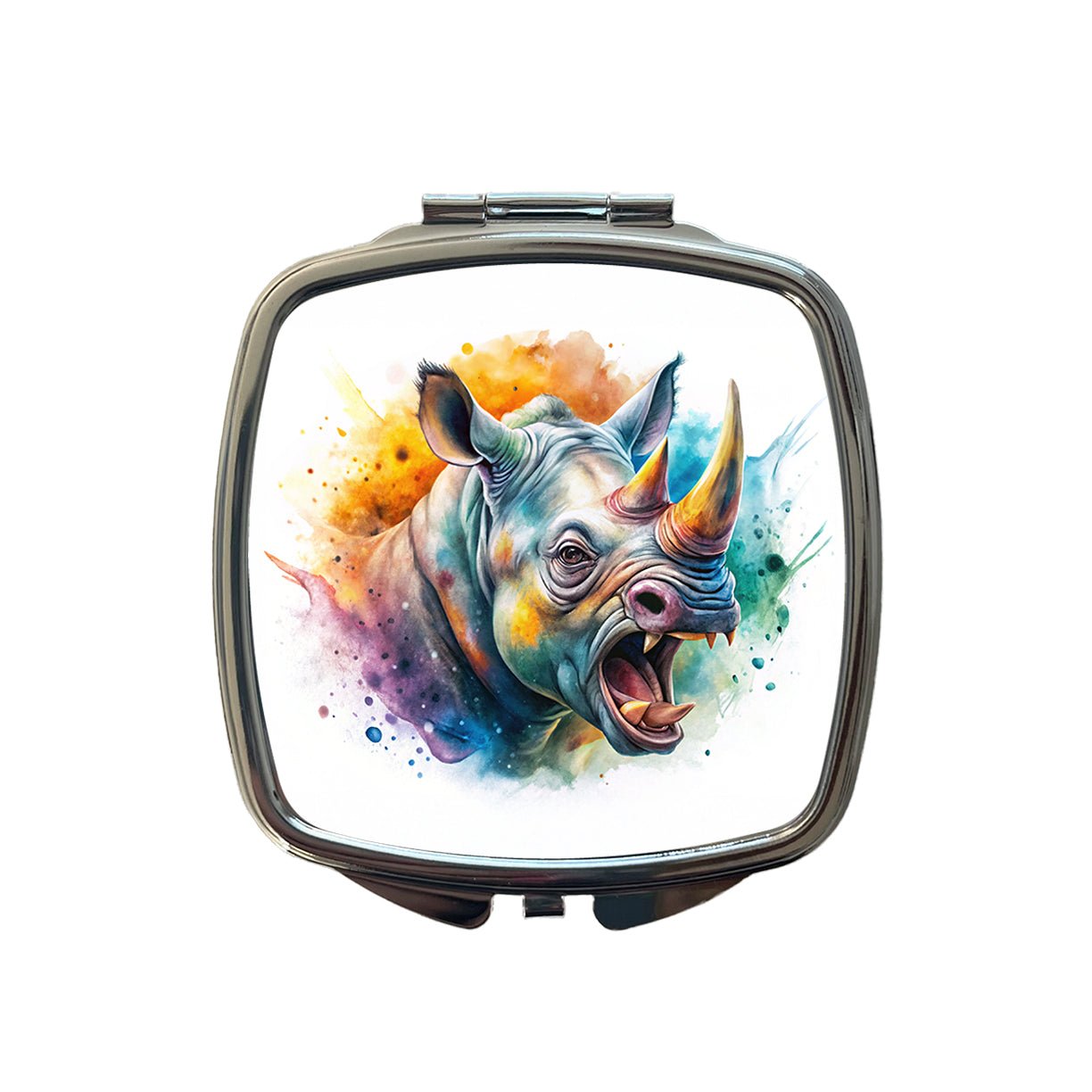 Angry Rhino Rhinoceros Watercolor Small Travel Purse Handbag Pocket Makeup Compact Mirror