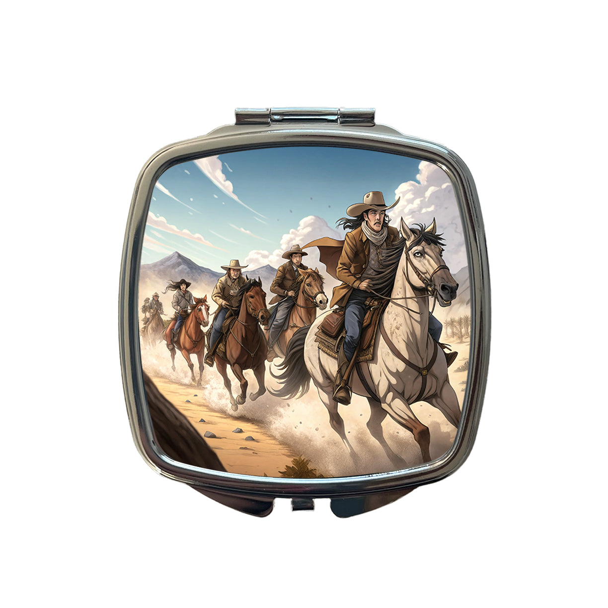 Bandits Riding Hard Old West Cowboys Western Small Travel Purse Handbag Pocket Makeup Compact Mirror