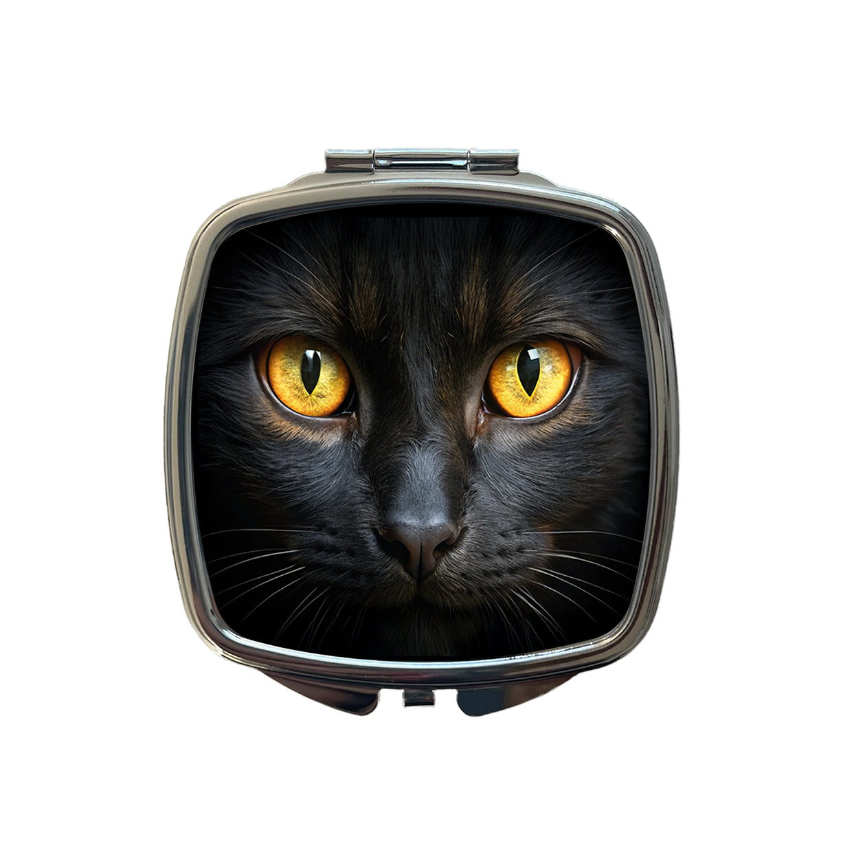 Black Cat with Gold Eyes Small Travel Purse Handbag Pocket Makeup Compact Mirror