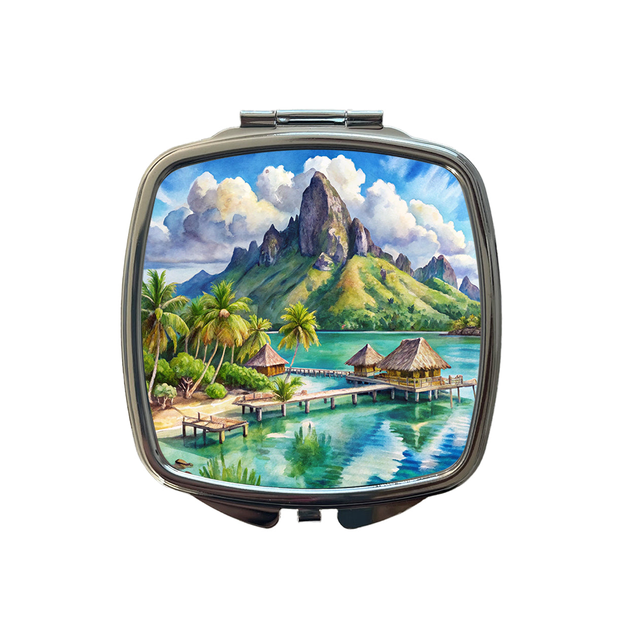 Bora Bora French Polynesia Watercolor Small Travel Purse Handbag Pocket Makeup Compact Mirror