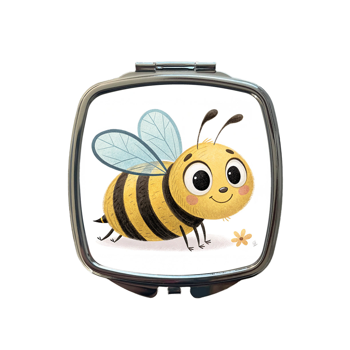 Bumble Bee Children's Illustration Style Small Travel Purse Handbag Pocket Makeup Compact Mirror