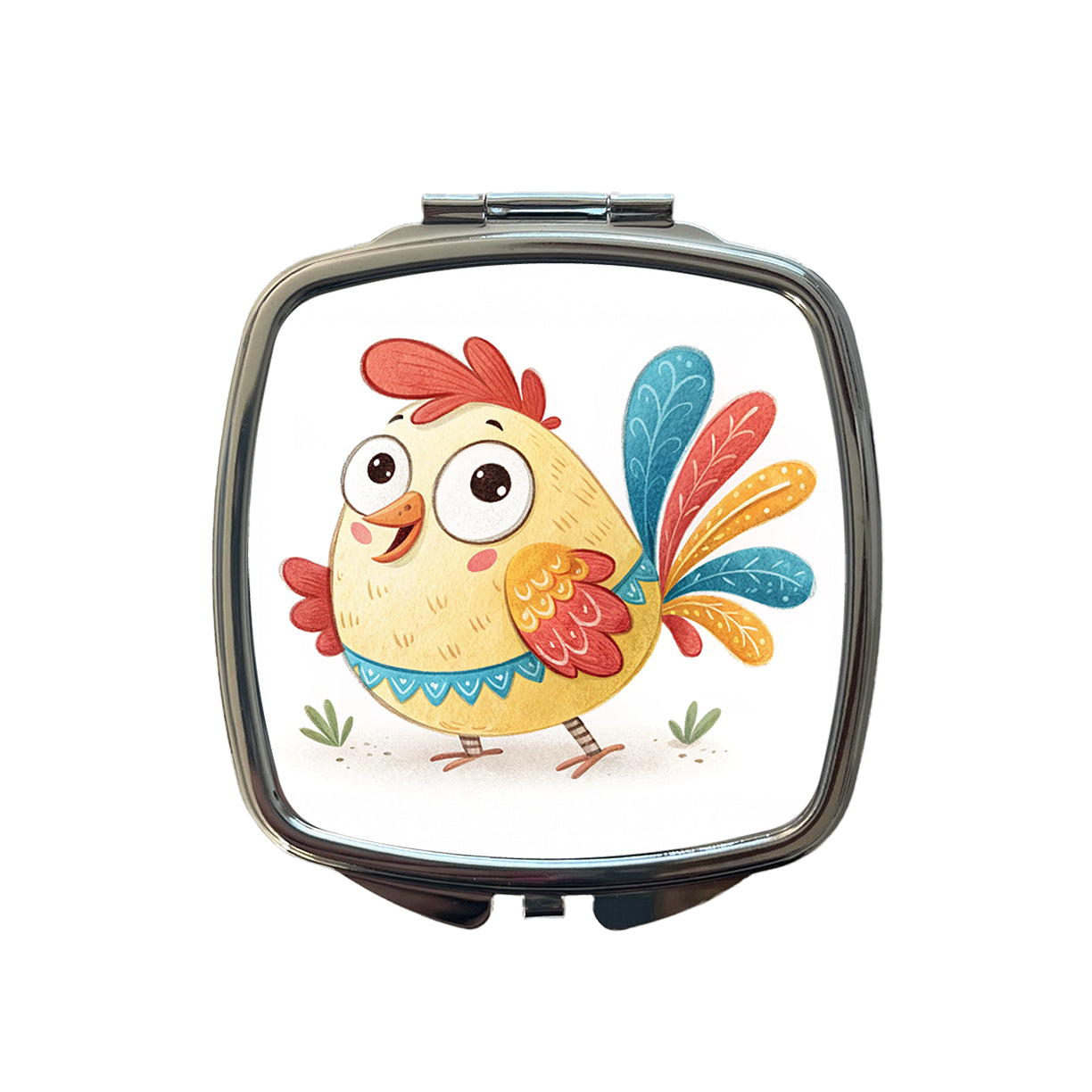 Chicken Children's Illustration Style Small Travel Purse Handbag Pocket Makeup Compact Mirror