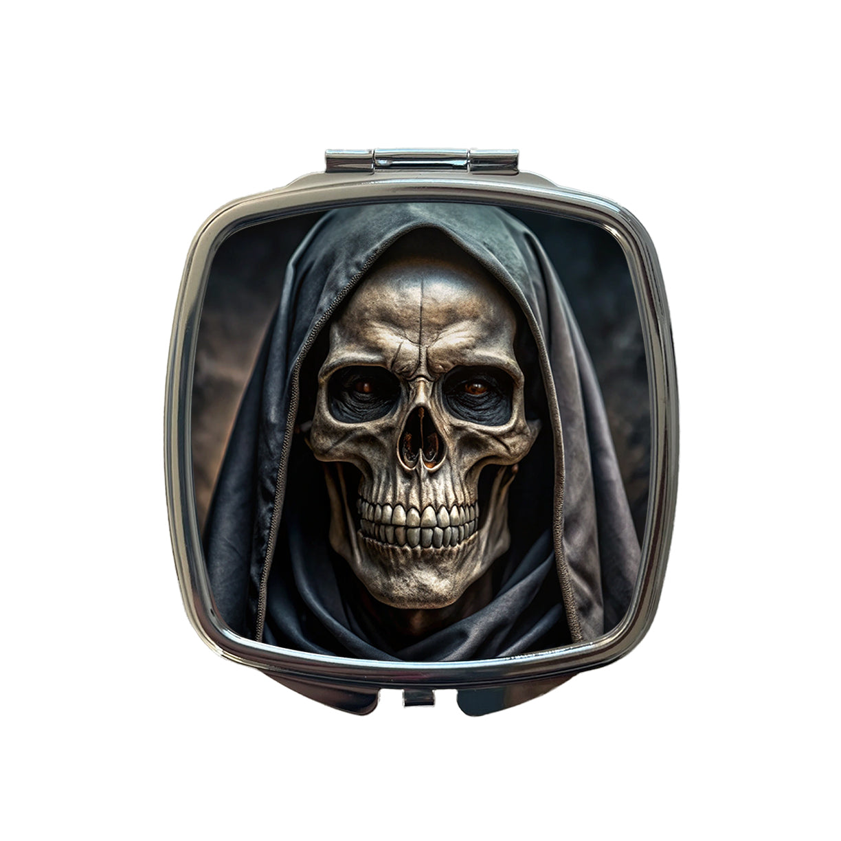 Close-Up Of Grim Reaper Skull Face Halloween Small Travel Purse Handbag Pocket Makeup Compact Mirror