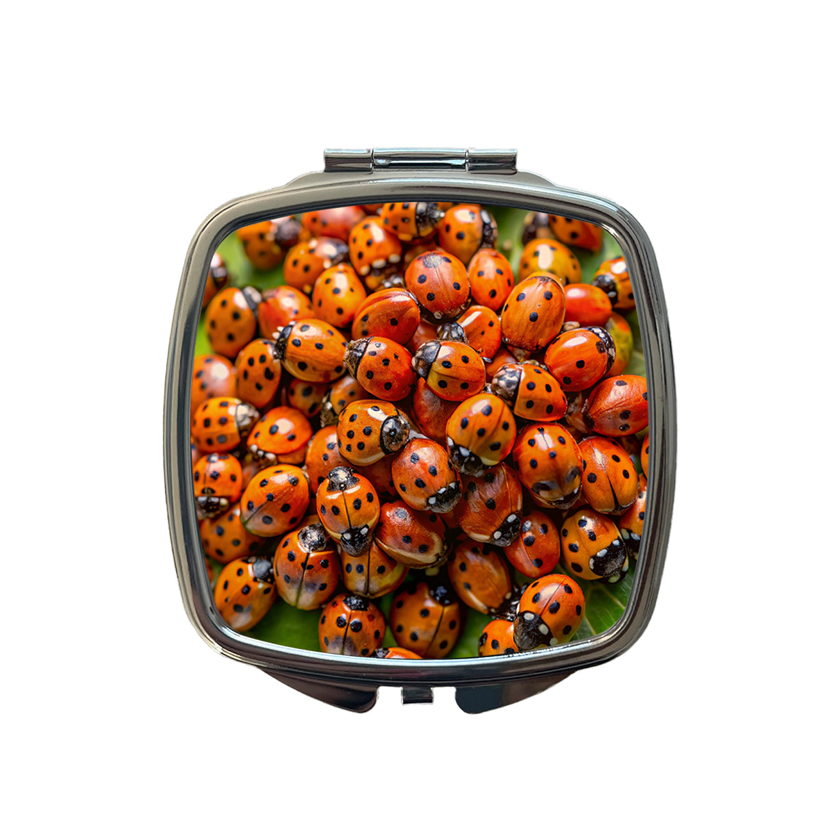 Close-Up Of Ladybugs Covering Leaf Small Travel Purse Handbag Pocket Makeup Compact Mirror