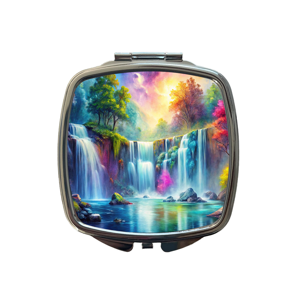 Colorful Fantasy Forest Waterfalls Small Travel Purse Handbag Pocket Makeup Compact Mirror
