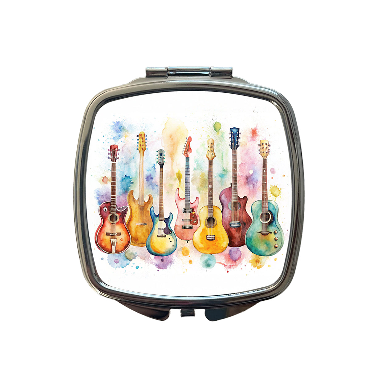 Colorful Guitar Collection Watercolor Small Travel Purse Handbag Pocket Makeup Compact Mirror
