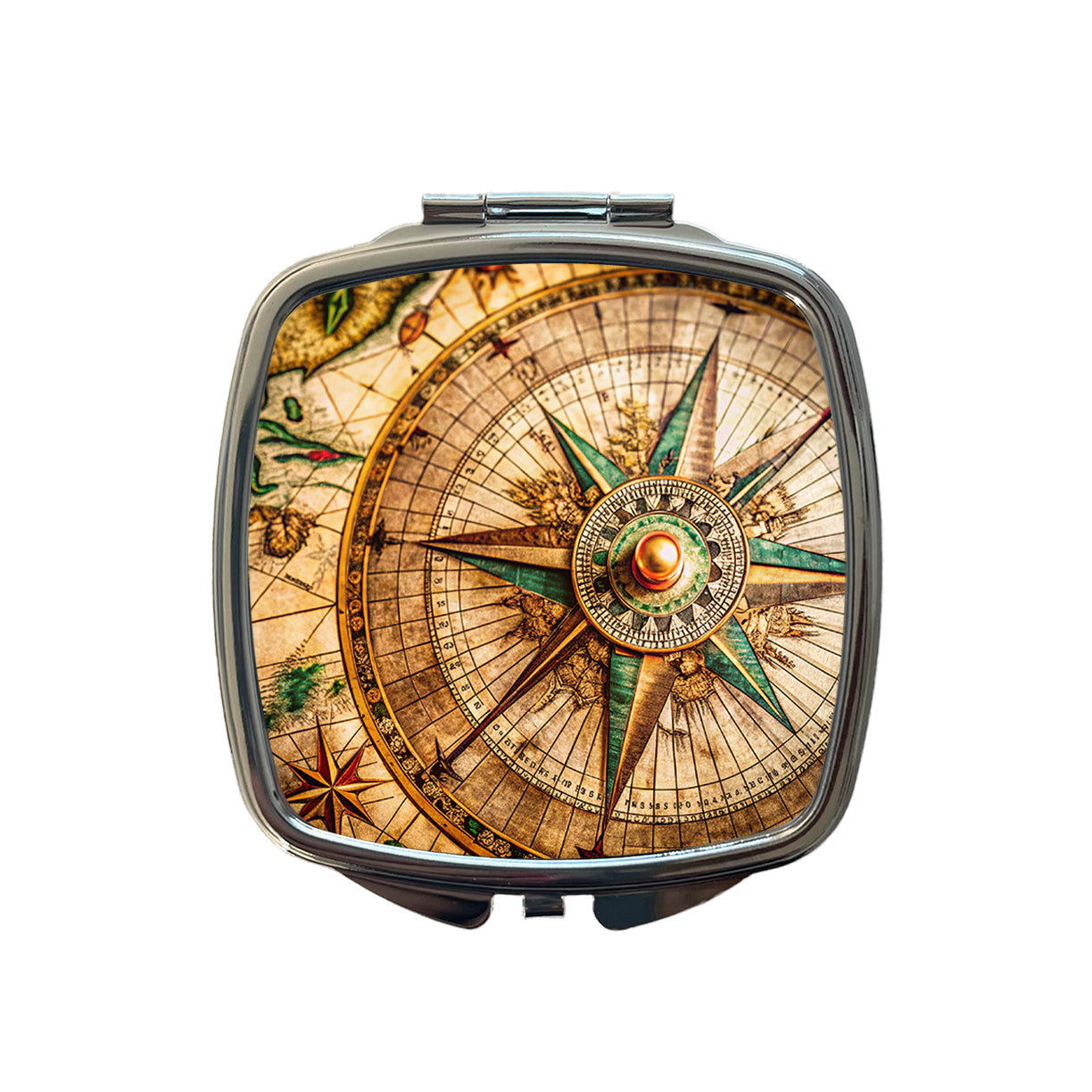 Compass Rose on an Ancient Nautical Maritime Map Small Travel Purse Handbag Pocket Makeup Compact Mirror